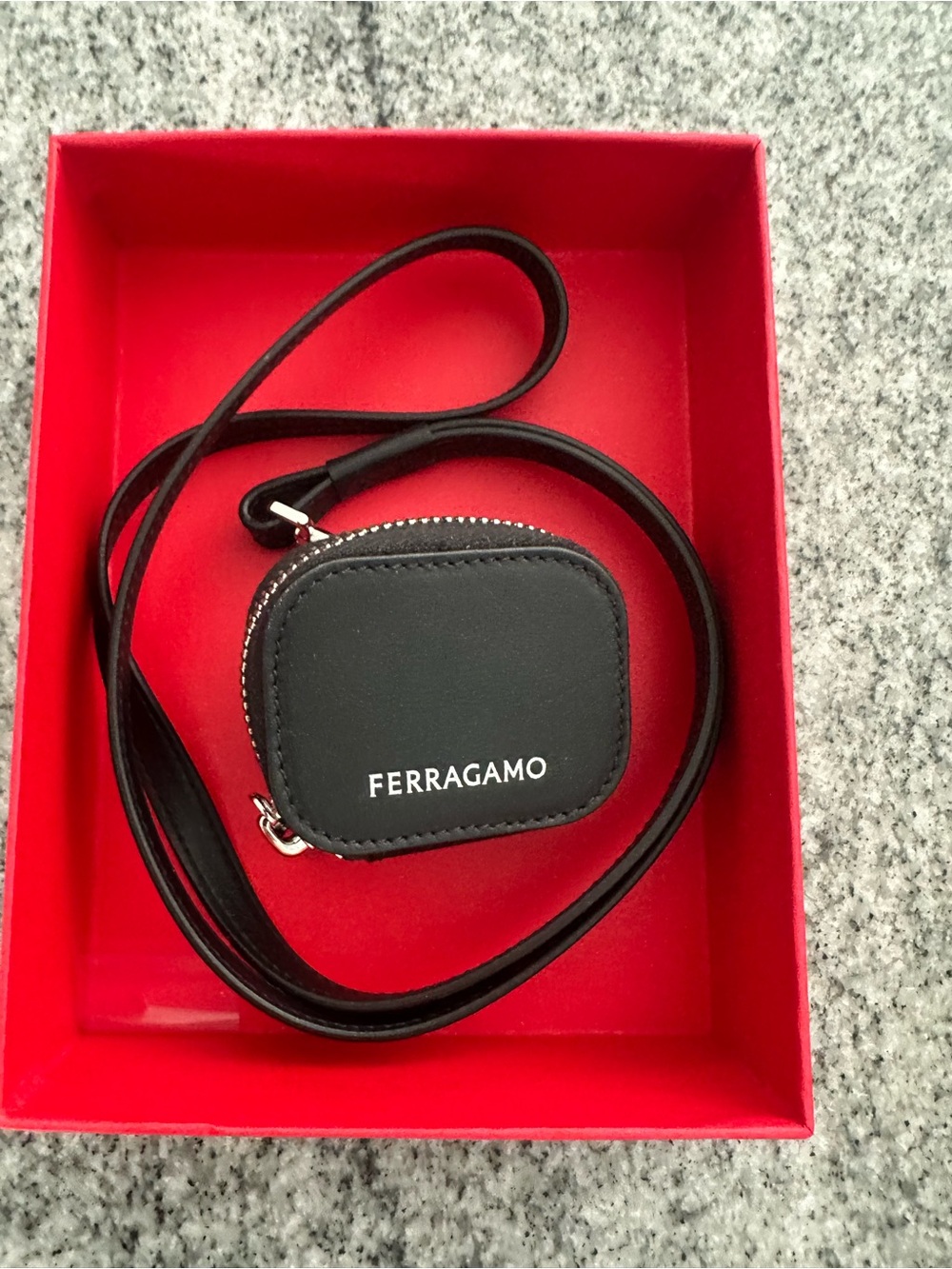 Ferragamo Black Leather Mini Zip Pouch for AirPods